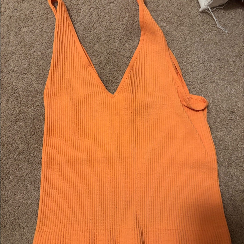 Orange Ribbed Women's Top